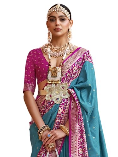 SAREE MALL Woven Design Zari Work Pure Patola Silk Saree for Women With Unstitched Blouse Piece