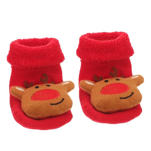 Toyvian Calcetines Térmicos Antideslizantes para Bebés con Diseño Navideño de Rojo Suaves y Gruesos para para Recién Nacidos y Niñas Invierno