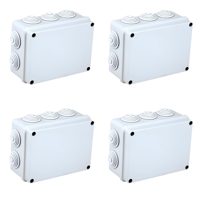 4 Kit Scatola di Derivazione da Parete Stagna IP55, 190X140X75mm, con Uscite Passacavi e Coperchio a Pressione, 4 Kit Scatola Elettrica per Giunzioni e Collegamenti