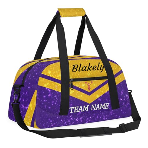 Personalized Name Glitter Cheer Bags for Girls Boy Customize Travel Duffle Bag Foldable Sports Bag Kids Gym Bag Glitter Purple Gold3