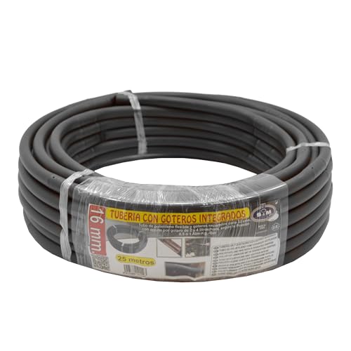 S&M 544989 - Tuyau noir en polyéthylène Ø 16 mm avec goutteurs intégrés tous les 33 cm pour irrigation goutte à goutte - Rouleau de 25 mètres | Les goutteurs...
