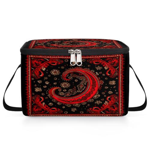 GzLeyigou Abstract Texture Lunch Bags for Women Men 9 Cans, Hot & Cold Food Delivery Bag Insulated Grocery Bag Insulated Lunch Box Ethnic Red Cooler Bag for Office Work Picnic Beach