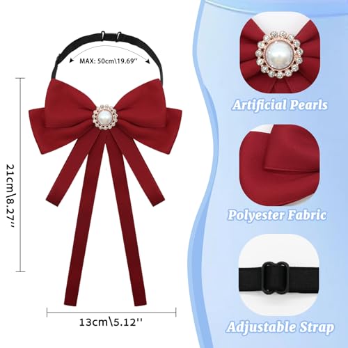 Image of LJBFNN Bow Ties for Women, Adjustable Pre Tied Bow Tie Solid Color Ribbon Bowtie for Girls Ladies Party Daily Cosplay School
