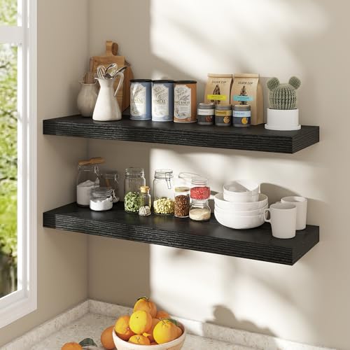Image of Dreamland Black Floating Shelves 36 Inch Long,8 Inch Deep Floating Shelves,36 inch W x 8 inch D Wall Shelves for Bedroom,Living Room,Kitchen,Bathroom,Set of 2