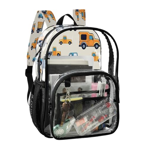 Clear Backpack for School Blue Yellow Car Truck Pattern Transparent Bookbag for Girls See Through PVC Boy Backpacks2