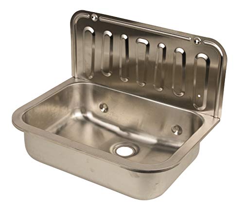 Sanitop-Wingenroth Ausgussbecken aus Edelstahl, 50 cm breit, mit Spritzschutz und Verschlussstopfen mit Kette - Image 4