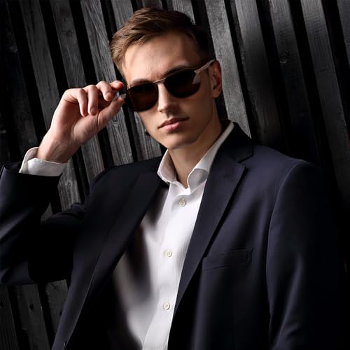 FEISEDY Mens Sports Polarized Sunglasses UV Protection Sunglasses for Men Al-Mg Metal Frame with Spring Hinge B01632