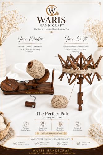 WARIS Handicraft Natural Hard Wood Yarn Ball Winder and Yarn Swift Combo Handcrafted Wooden Yarn Winding Set with Table Clamp Smooth Tangle-Free Knitting & Crochet Tooi (high Quality Hard Wood)