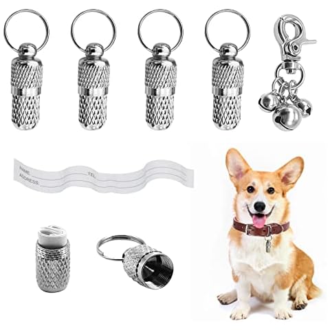 Hundemarke Personalisiert, 5 Stück Silberfarben Anti-verlorene Metalltunnel Adressanhänger Hunde Katze Hundehalsband Anhänger Rohr Cover