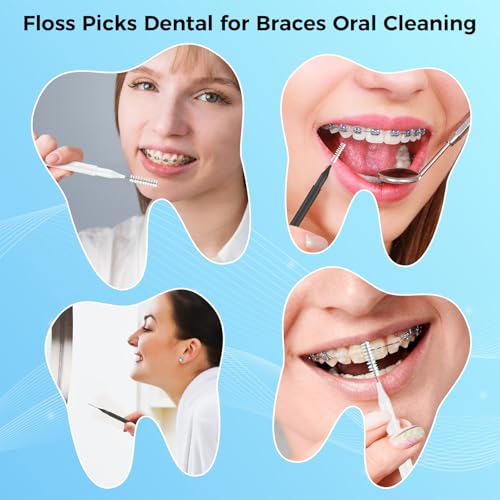 Image of 100 Pcs Interdental Brushes, Braces Flossers for Cleaner | Braces Brush Soft Dental Brushes Toothpicks Dental Floss Picks Dental for Braces Oral Cleaning(Black, White)