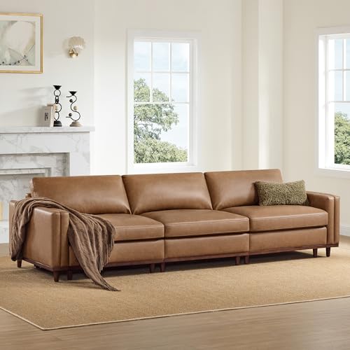 Image of CHITA 118 inch Super Large Sectional Modular Sofa, 3 Seat, Faux Leather, Camel