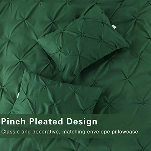 Litanika Dark Green King Pinch Pleat Duvet Cover, 3 Pieces Pintuck Cover Soft Microfiber Bedding Set With Zipper Closure & Corner Ties(104X90Inch-1 Duvet Cover, 2 Pillowcases) #TOP3