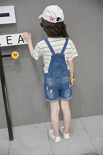 Image of KIDSCOOL SPACE Baby Little Girl Jean Overalls,Big Ripped Denim Shortall