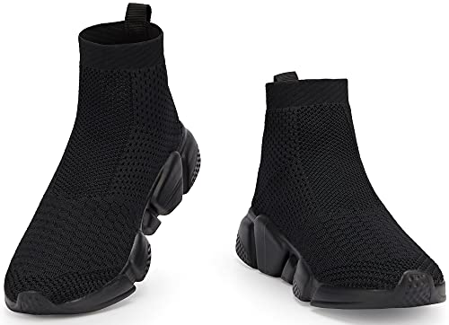 Santiro Walking Shoes For Men Lightweight High Top Sneakers Breathable Knit Socks Athletic Running Shoes Fashion Gym Sports Shoes All Black 10 Us #TOP1