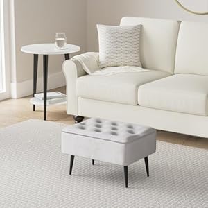 Birdrock home tufted rectangle grey ottomanvelvet foot stoolmid century modern steel legs soft compact padded stool living room or bedroomvanity chair decorative furniture  urban country home decor