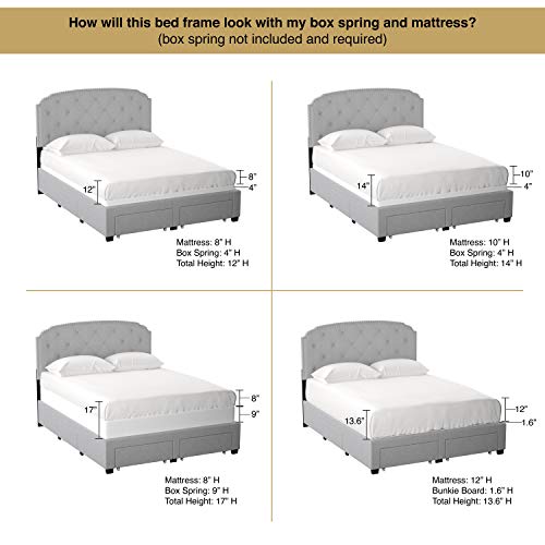 Dg Casa Argo Upholstered Panel Bed Frame With Storage Drawers And Diamond Button Tufted Nailhead Trim Headboard, Queen Size In Platinum Fabric #TOP3
