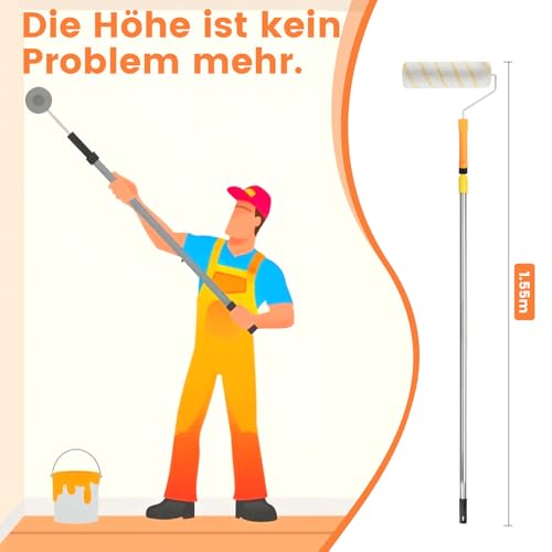 Fourindo Farbroller Set,Bestehend aus 4/9 Rollenhalter, 4 x 30cm Aluminium-Teleskopstangen, 4 Rollenhülsen und 1 Pinsel