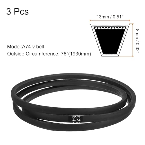 Image of uxcell 3pcs A74 or 4L760 Classic Wrapped Rubber V-Belt, 74 inch(1880mm) Inside Circumference, A Profile V Belt