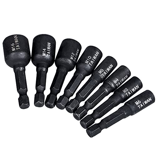 Eyech 8Pcs Machine Tap Socket Wrench Set,1/4 Inch Hex Shank Alloy Steel Air Screwdriver Socket Adapter Driver Thread Tap Adapter M4/M5/M6/M8/M10/M12/M14/M16 For Diy Handworking, Auto Repair #TOP5