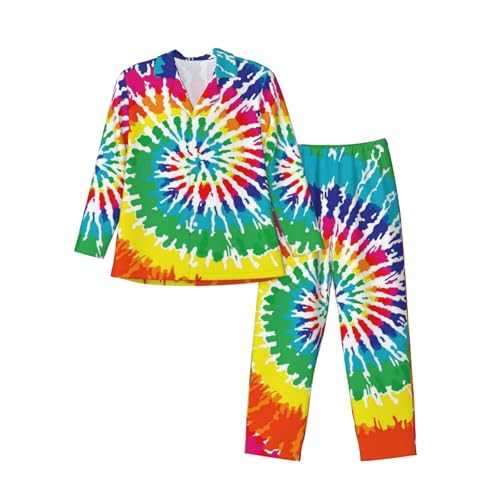 Colorful Spiral Tie Dye (2) Mens Pajamas Set Button Down Sleepwear Set Long Sleeve Loungewear With Pockets3