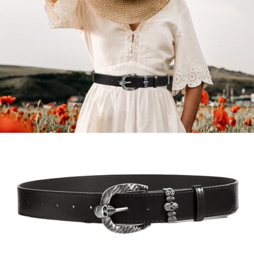 Men Adjustable Punk Waist Belt Carved Skull Buckles PU Leather Waistband for Adult Jeans Pants All Matching Accessory2