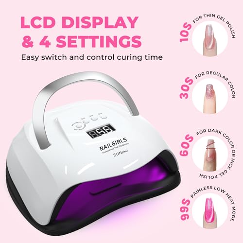 LED UV Nail Lamp, NAILGIRLS 268W Fast UV Light for Gel Nail Polish, Professional Curing Lamp with 4 Timer Setting Auto Sensor, Nail Dryer for Fingernail and Toenail Home Salon Use, Nail Art Tools
