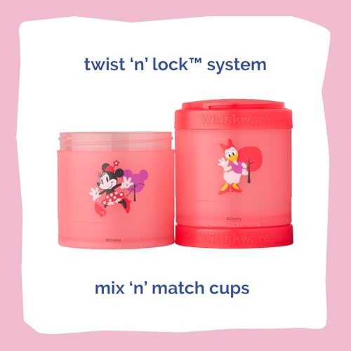 Image of Whiskware Disney Stackable Snack Containers for Kids and Toddlers, 3 Stackable Snack Cups for School and Travel, Minnie and Daisy