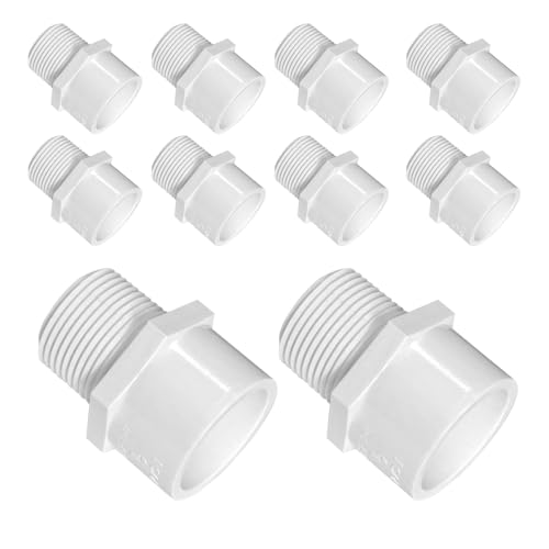 3/4 Inch White 2-Way SCH40 PVC Male Adapter Pipe Fittings pipe fittings with external thread corrosion resistance (10 PACK)