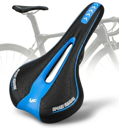 Image of JERN Ergonomic Bicycle Saddle, Memory Foam Comfort Bike Seat with Airflow Vent, Shock Absorption, Anti-Slip Design for MTB, Road, Cycle (Blue)