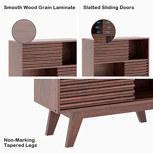 Sogespower Freestanding Storage Cabinet With Sliding Doors And Display Storage Shelves,3-Tier Sideboard Buffet Cabinet Bookcase For Home Office Living Room Bedroom,Mid Century Style,Walnut #TOP3