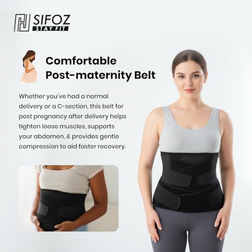 Image of Sifoz 3 in 1 Postpartum Support - Recovery Belly Belt Free Size Abdominal Support for post Delivery, Slimming Waist, Lower Back Pain, Tummy Reduction Belt For Belly After Delivery C-Section (Black)