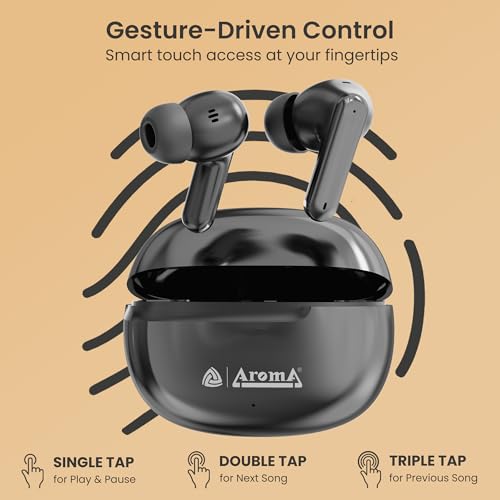 Image of AROMA TWS3 Vibe V5.4 True Wireless Earbuds, Midnight Black | up to 60H Playtime, ENC, Fast Charging, Heavy Bass, Bluetooth