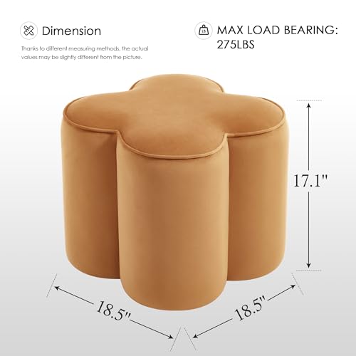 Image of Zesthouse Flower Pouf Ottoman Foot Rest Set of 2, Velvet Fabric Poofy Ottoman Footstool for Couch, Modern Living Room Stool for Under Entry Table, Cute Square Vanity Stool for Bedroom Dorm, Camel