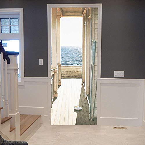 Misssixty 3D Door Stickers Mural - Watching The Sea In The Hallway - Diy Vinyl Self-Adhesive Door Wall Murals Wallpaper For Interior Doors Home Office Decoration 30.3 In X 78.7 In #TOP8