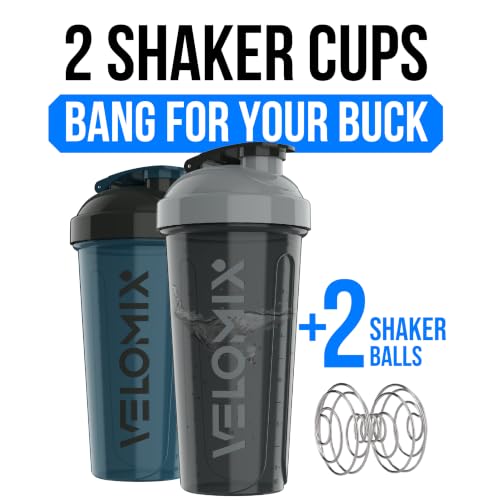 Image of VELOMIX -2 Pack- 28 oz Protein Shaker Bottles for Protein Mixes - 2x Wire Whisk | Leak Proof Shaker Cups for Protein Shakes and Pre Workout | Protein Shaker Bottle Pack (A3) ColorBurst Set