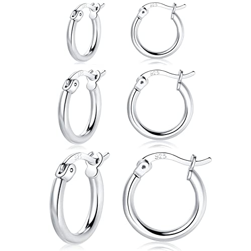 hoops earrings women sterling silver Small Silver Hoop Earrings silver 925 womens hoop earrings 3 Pairs 925 Sterling Silver Hoop Earrings Set silver hoop earrings for women hypoallergenic