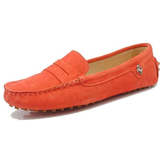 MINITOO Mocasines y mocasines para las mujeres de gamuza zapatos planos YB9603, Color naranja y rojo., 37.5 EU Estrecho