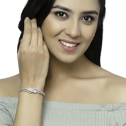Rhodium-Plated Leaf Kada Bracelet (Sea Green)