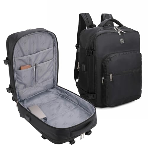 SANTINO Mochila Feminina para Notebook 35L Elegante para Viagem e Trabalho Poliéster Resistente com Porta USB Compartimento para Laptop Alça Carona e Design Moderno Preta