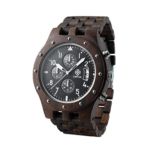 Preisvergleich Produktbild Zeitholz Herren-Holzuhr analog Chrono mit Sandelholz-Armband Modell Geising Schwarz