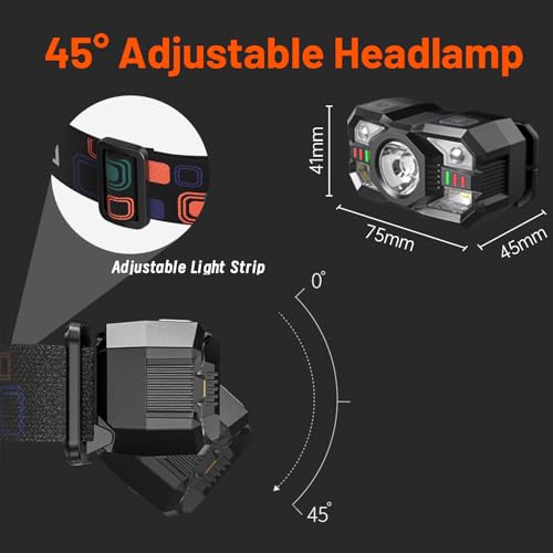 YLUIQDZL 3 Pack Headlamp Flashlight,LED Rechargeable Head Lamps with Motion Sensor,Waterproof Super Bright Headlight for Outdoor Fishing Camping — view 2