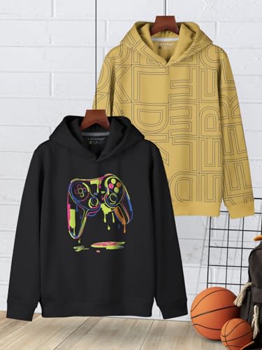 Image of HELLCAT Trendy Printed Cotton Blend Hoodie Sweatshirt for Boys - Pack of 2