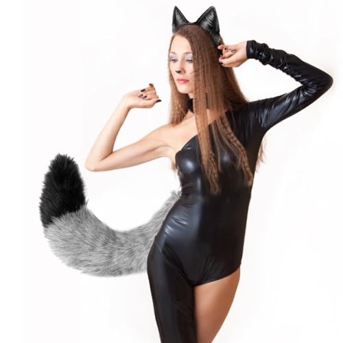 BYNYXI 2PCS Cosplay lisiego ogona z uszami, lis z ogona, ogon zwierzęcia, zestaw lisich uszu, ogon lisa, kostium wilka, ogon kota, kostium kota dla kobiet, kostium Halloween, karnawał, maskarada, 2