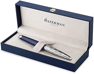 Waterman Carene Fountain Pen | Metal & Blue Lacquer | Chiselled Cap | 18K Gold Fine Nib | Blue Ink | Gift Box