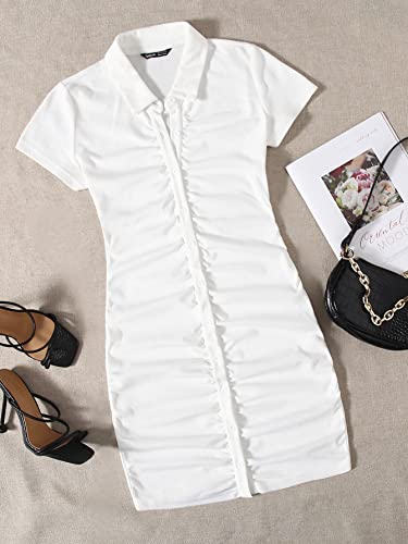 RASNEY Women's Dress Collared Buttoned Front Striped Dress Dress IPADSA (Color : White, Size : Medium)2