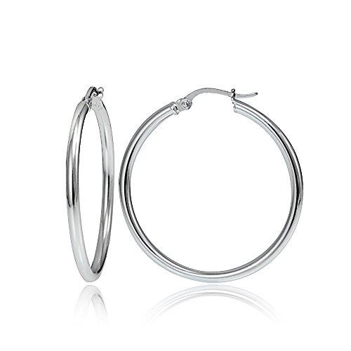Hoops & Loops925 Sterling Silver 2mm High Polished Click-Top Hoop Earrings for Women & Teen Girls, Silver, Yellow & Rose Gold Flashed Sterling Silver 15mm-60mm