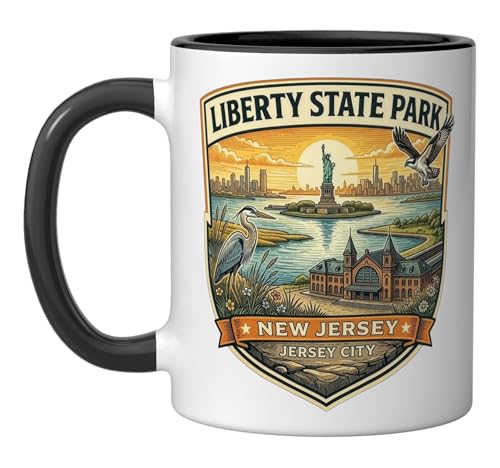 Liberty State Park New Jersey Ellis Island Novelty Souvenir Ceramic Mug, Black/White