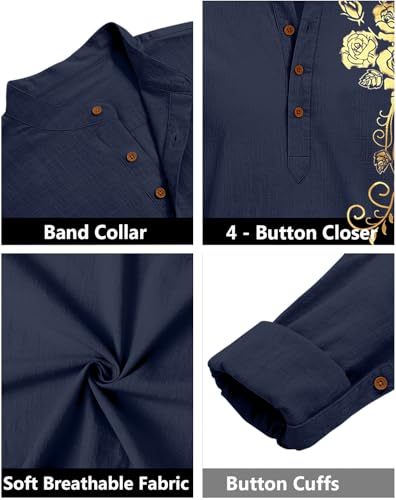 Image of Zombom Men's Cotton Polyester Blend Mandarin Collar Self One Design Printed Full Sleeve Casual Short Kurta
