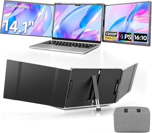 Image of Dopesplay 14.1 inch Triple Portable Monitor with Case FHD 1920x1200 IPS Laptop Screen Extender Type-C /USB, Plug & Play | Fits 14 inch-17 inch Laptops, Compatible with Mac /Windows /Chrome /Switch