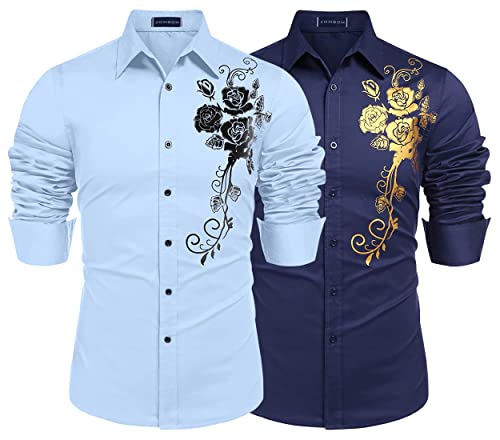 Image of Zombom Men's Regular Fit Cotton Blend Printed Full Sleeve Casual Shirts